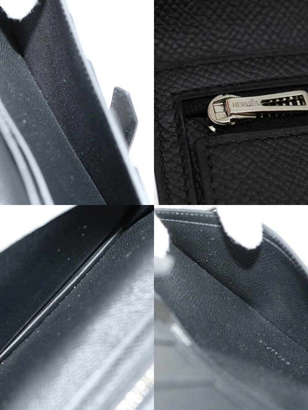 HERMES Bean souffl Long Wallet SilverMetal Black Auth 30947SM - Picture 15 of 16